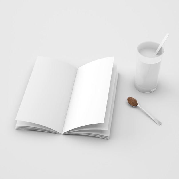 Бесплатный PSD Открытая книга и ложка с кофе