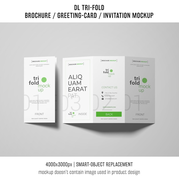 Open and closed trifold brochure or invitation mockup