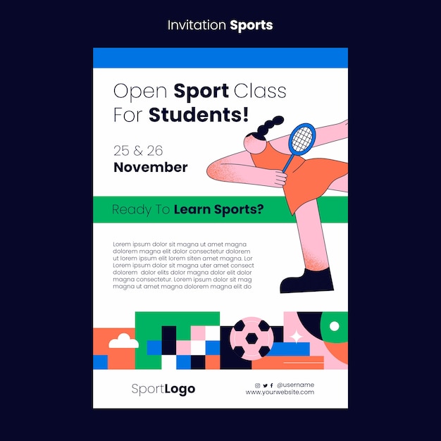 Open sports classes invitation template