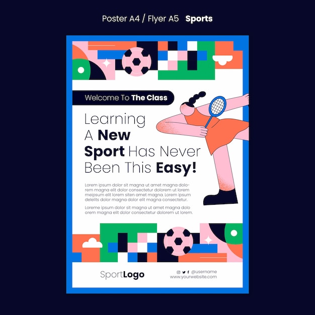 Open sports classes vertical poster template