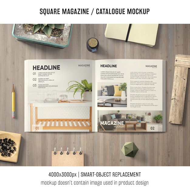 Open Square Magazine or Catalogue Mockup: Free PSD Download