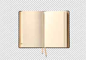 Free PSD opened notebook isolated on background