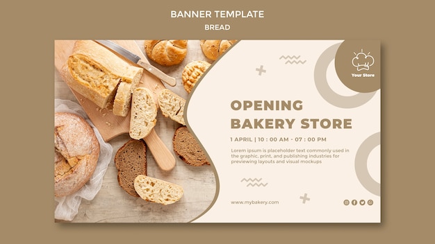 PSD gratuito modello di banner orizzontale negozio di panetteria di apertura