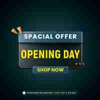 Free PSD opening day background with editable text effect