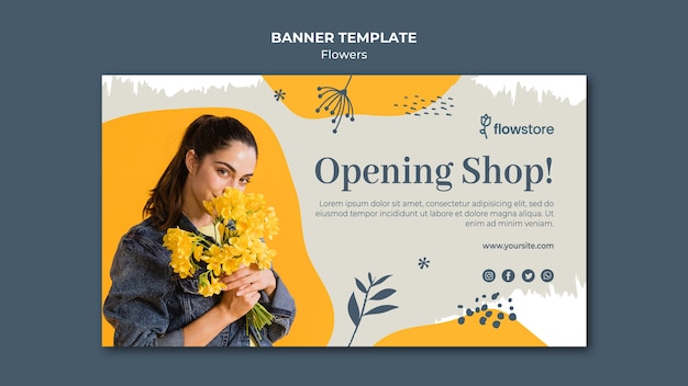 Modello dell'insegna di affari del negozio di fiore di apertura