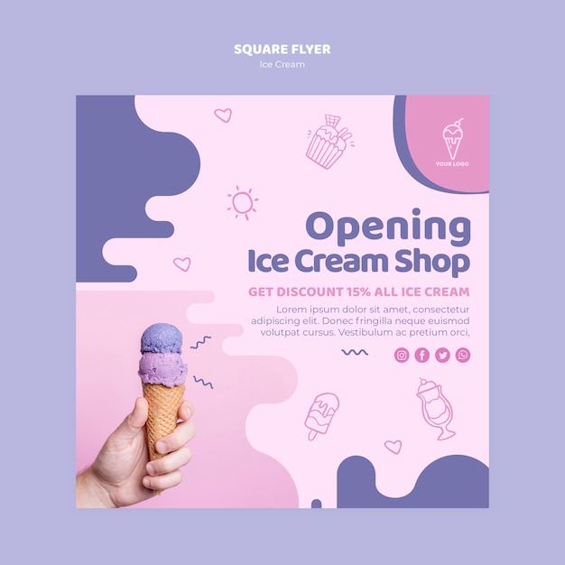 Free PSD opening ice cream shop square flyer