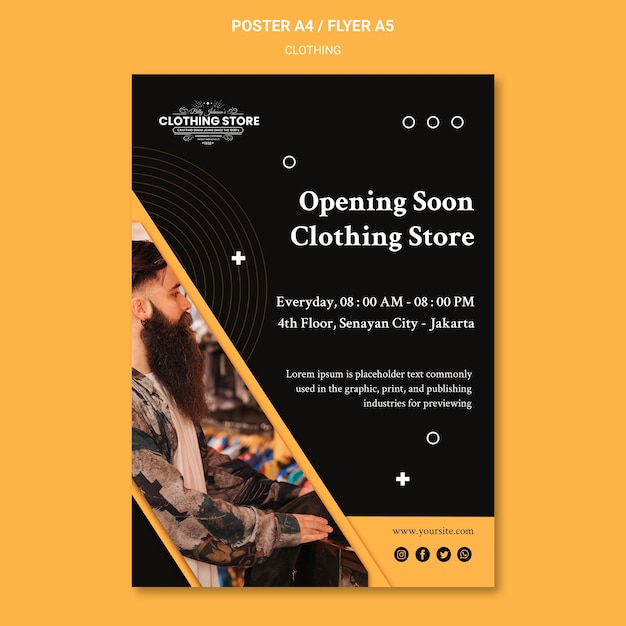 Free PSD opening soon clothing store poster template