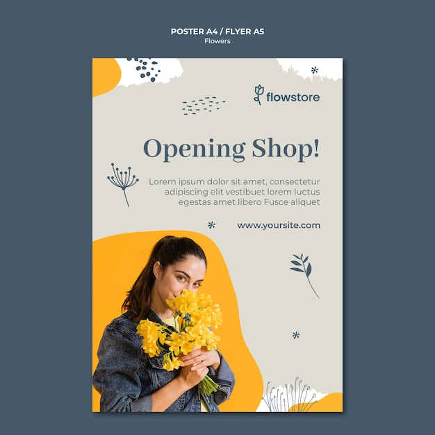 PSD gratuito prossimamente il modello di poster del negozio di fiori