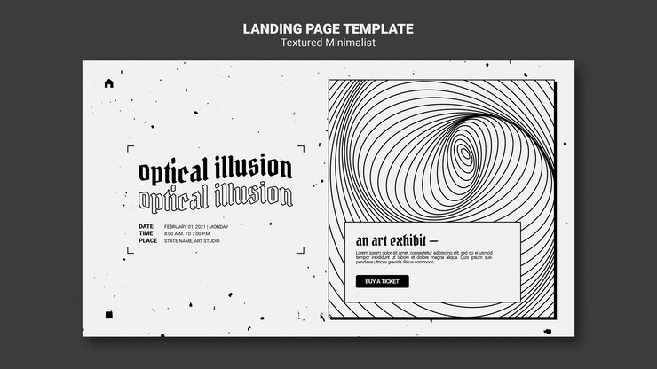 Free PSD optical illusion art exhibit landing page template