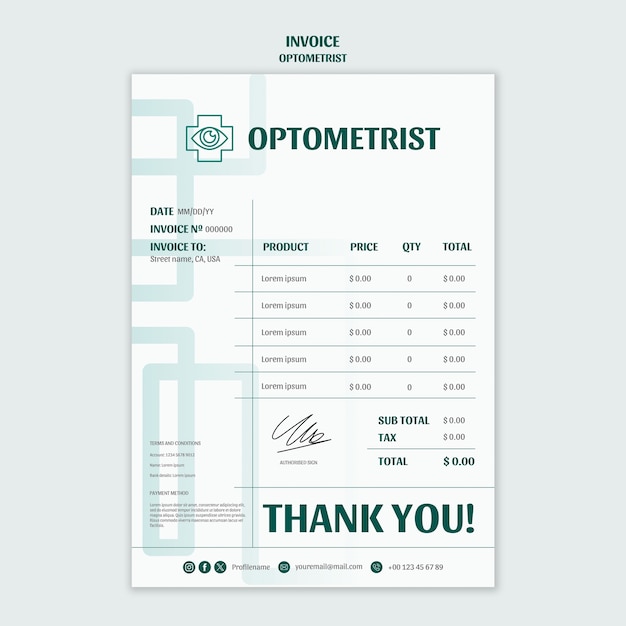 Modello di fattura professionale per optometrista