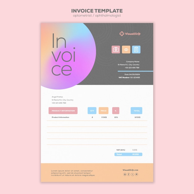 PSD gratuito modello di fattura professionale per optometrista