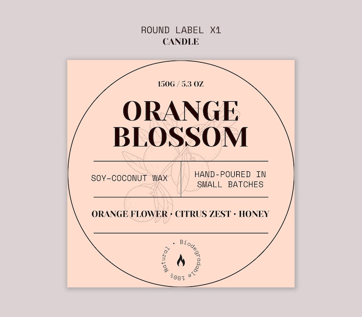 Free PSD orange blossom candle label