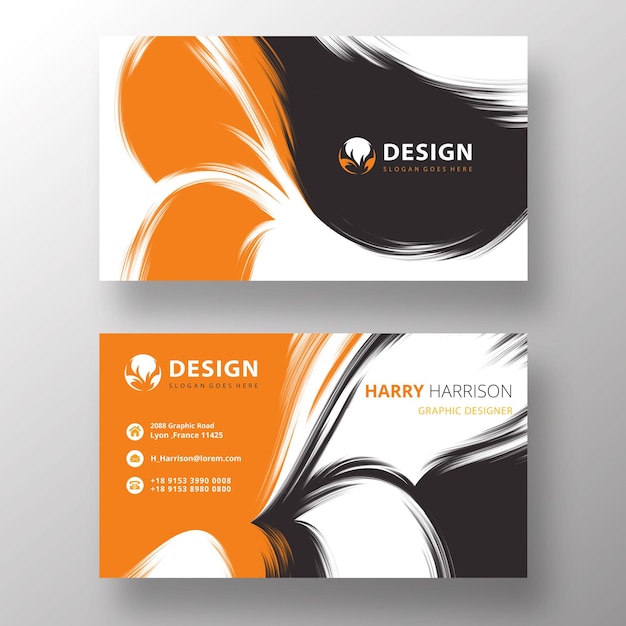 Orange brush stroke wavy business card template