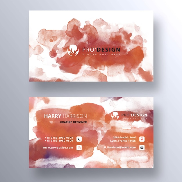 Orange ink watercolor psd business card template