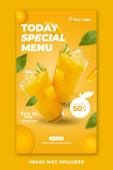 Orange juice drink menu social media instagram stories template for restaurant promotion