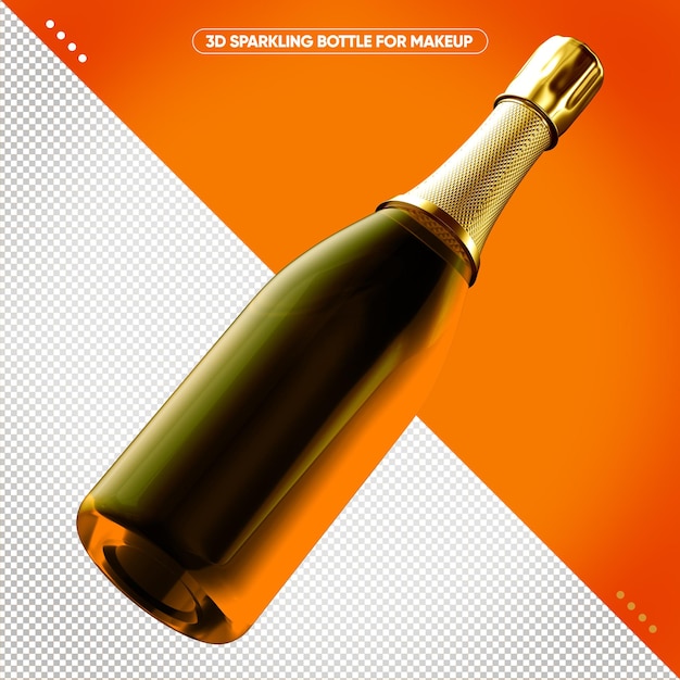 Бесплатный PSD Оранжевая игристая бутылка с плавающей золотой крышкой