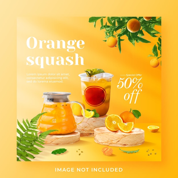 Orange squash drink menu promotion social media instagram post banner template