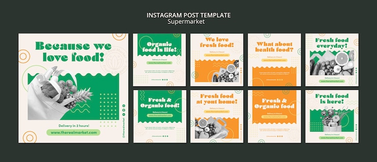 Бесплатный PSD коллекция постов в instagram из органических свежих продуктов
