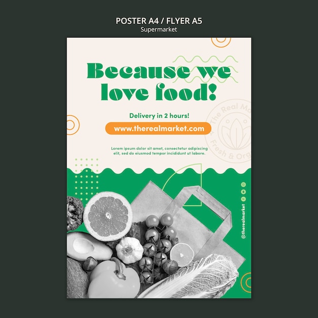 PSD gratuito modello di poster verticale per alimenti freschi biologici