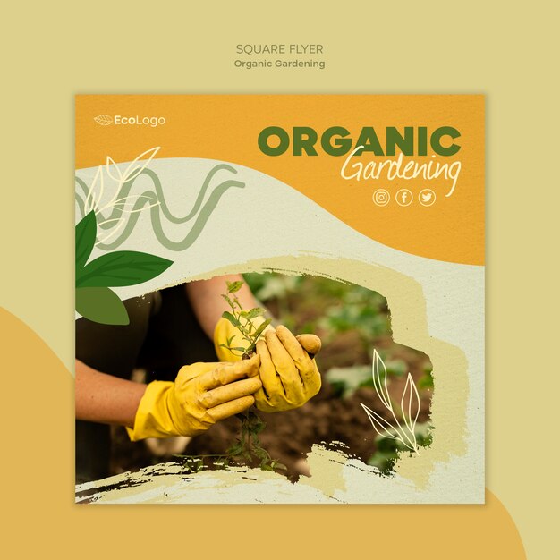 Organic gardening flyer template with photo