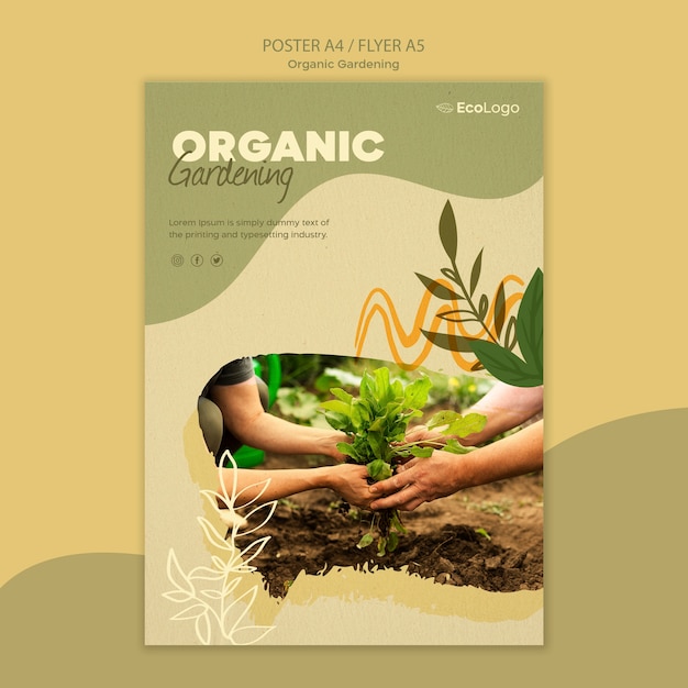 PSD gratuito modello di poster di giardinaggio biologico