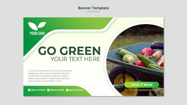 PSD gratuito modello di banner verde go organico