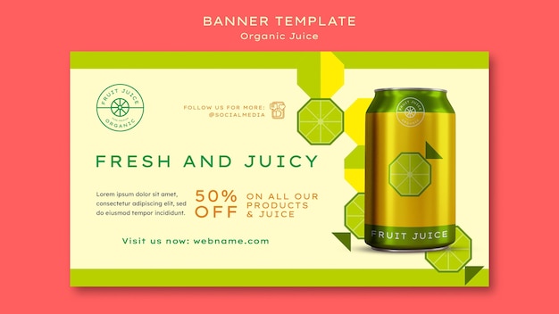 Organic juice horizontal banner template