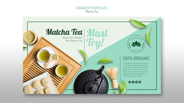 Organic matcha tea banner template