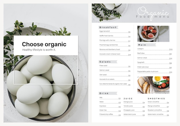 Organic menu poster template PSD set free to download