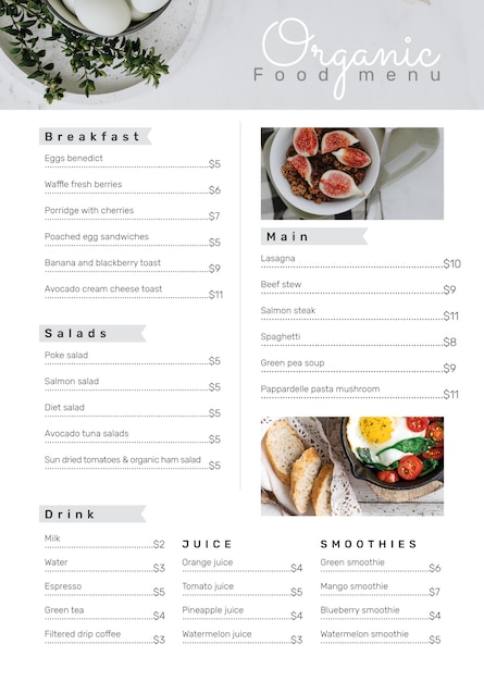 Free PSD organic menu template psd