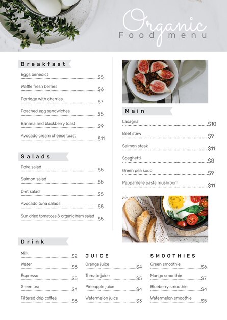 Organic menu template psd 