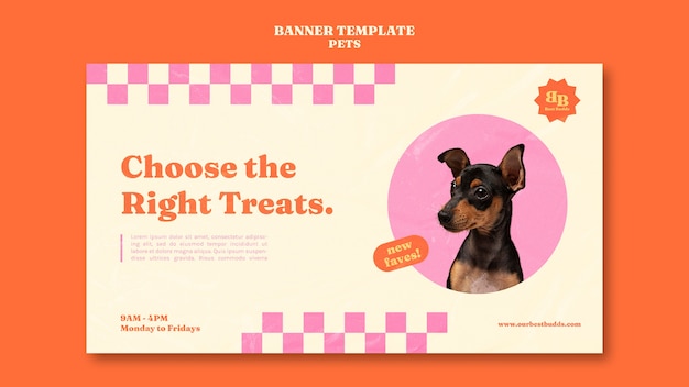 Modello di banner orizzontale per animali domestici organici con cane carino