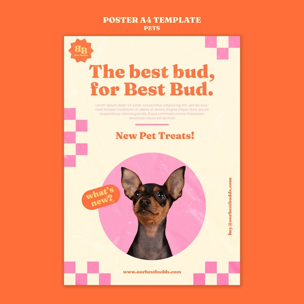 無料PSD 有機ペットはかわいい犬と垂直ポスターテンプレートを扱います