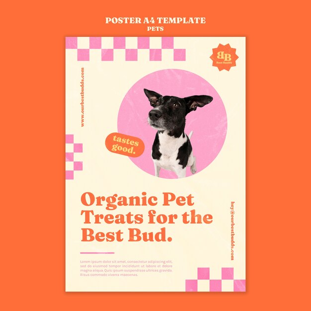 Organic pet treats vertical poster template with cute dog