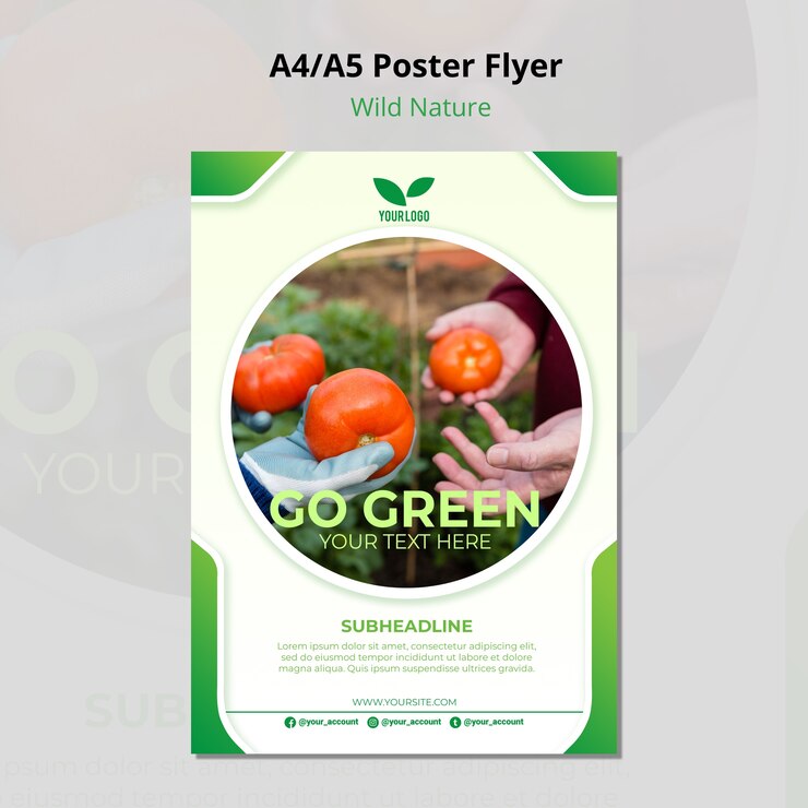 Free PSD organic tomatoes environmental flyer template