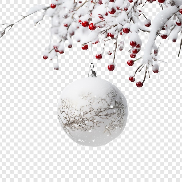 Ornament hanging in snow during christmas isolated on transparent background