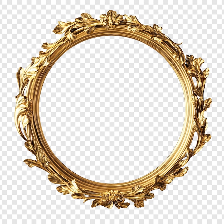 Free PSD ornate golden round frame elegant and luxurious design for pictures and artwork
