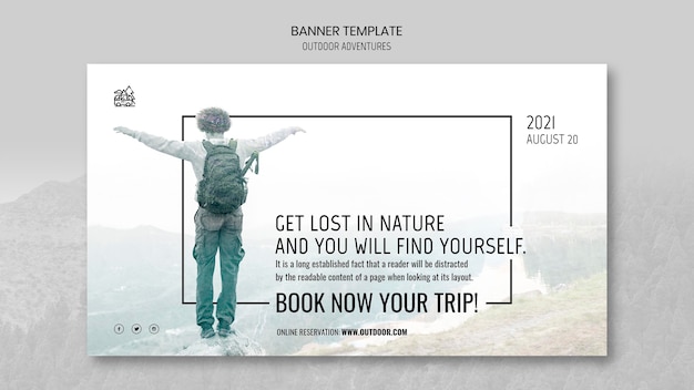 Free PSD outdoor adventures concept banner template