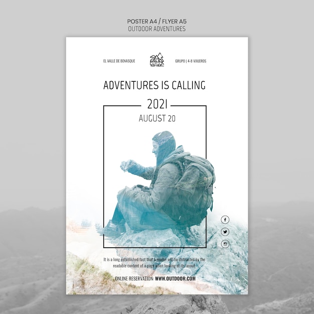 Outdoor adventures concept flyer template