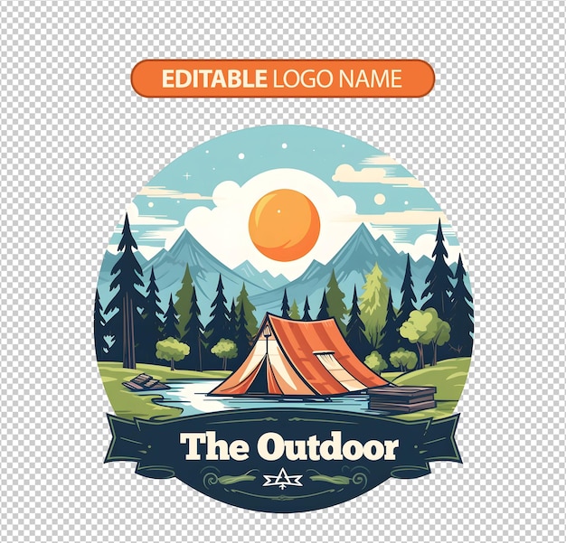 Logo campeggio all'aperto isolato su priorità bassa