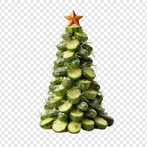 Free PSD outdoor christmas tree made with cucumber bread and cheese isolated on transparent background