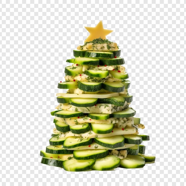 Outdoor christmas tree made with cucumber bread and cheese isolated on transparent background