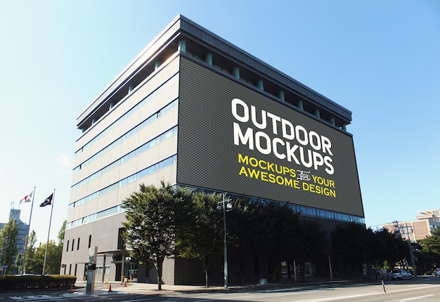 Free PSD outdoor panel on bulding mock up