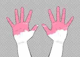 Free PSD pack of paintstained hands up hand drawn over transparent surface