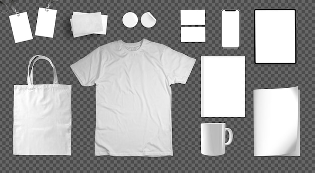 Pack of White Merchandising Objects Over Transparent Surface PSD Templates – Free PSD Download