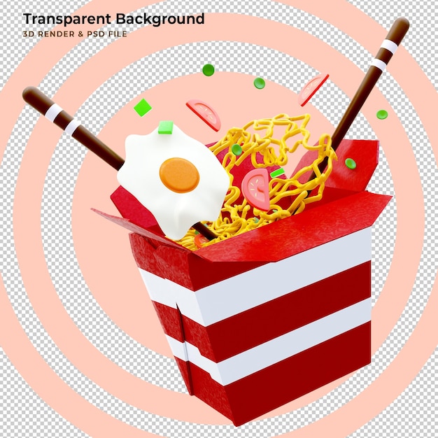 무료 PSD 떨어지는 재료 3d 일러스트와 함께 상자에 팟 타이 국수
