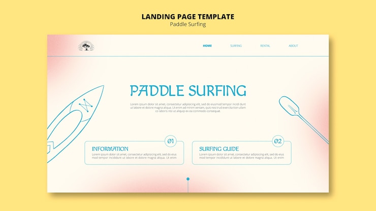 Free PSD paddle surf landing page template