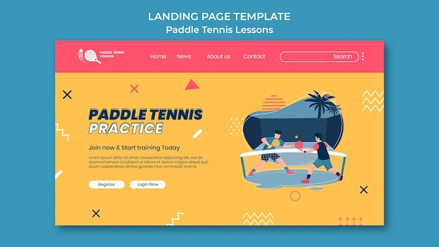 Modello di pagina di destinazione delle lezioni di paddle tennis