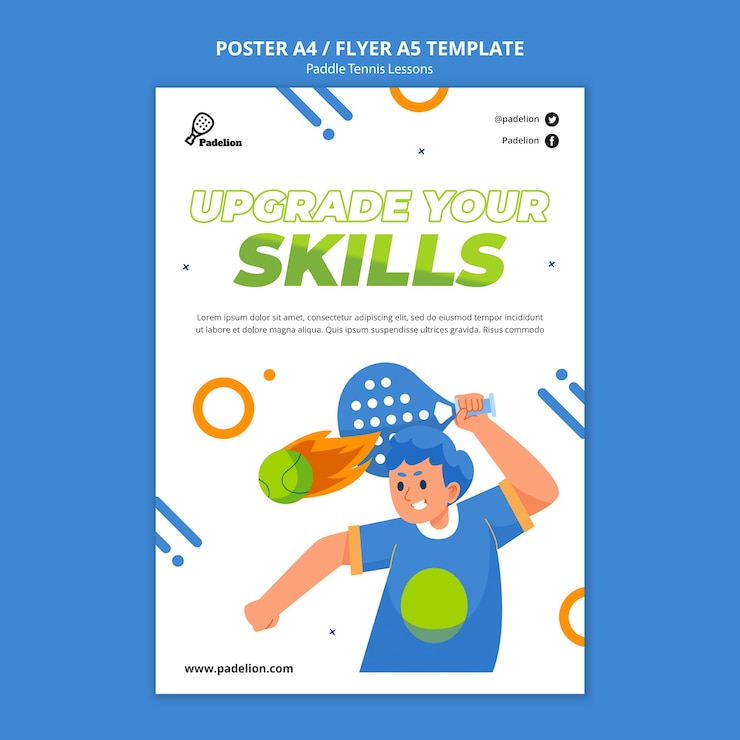मुफ़्त PSD paddle tennis lessons poster/flyer template