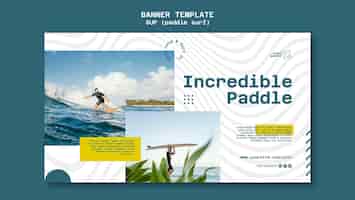 Free PSD paddleboard surfing lessons horizontal banner template